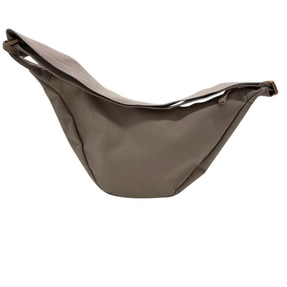 July Everyday Crescent Crossbody Bag in Taupe Beige 100% Cotton Minimalist Style - Picture 2 of 16